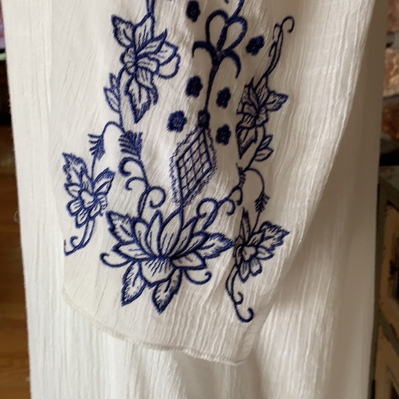 White Tunic Dress with Blue Embroidered Flowers - Picture 6 of 12
